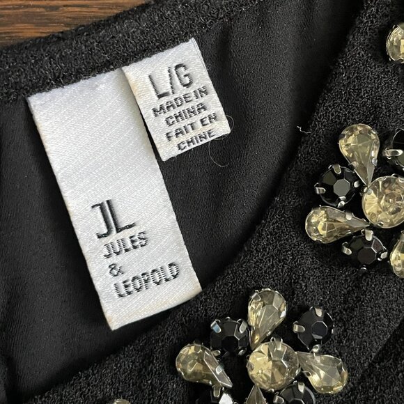 Jules & Leopold Black Rhinestone Trim Sleeveless BlouseTank Top-Large - Picture 3 of 12